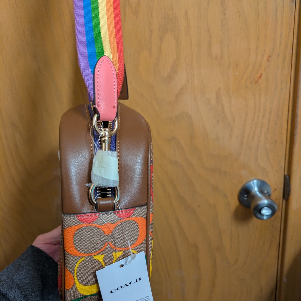 Coach Rainbow Signature Canvas Crossbody Bag - Multicolor with Brown Trim - Picture 4 of 9